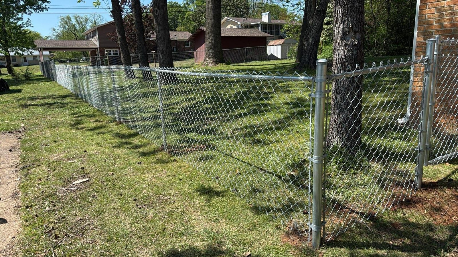 Chain link fence in a backyard